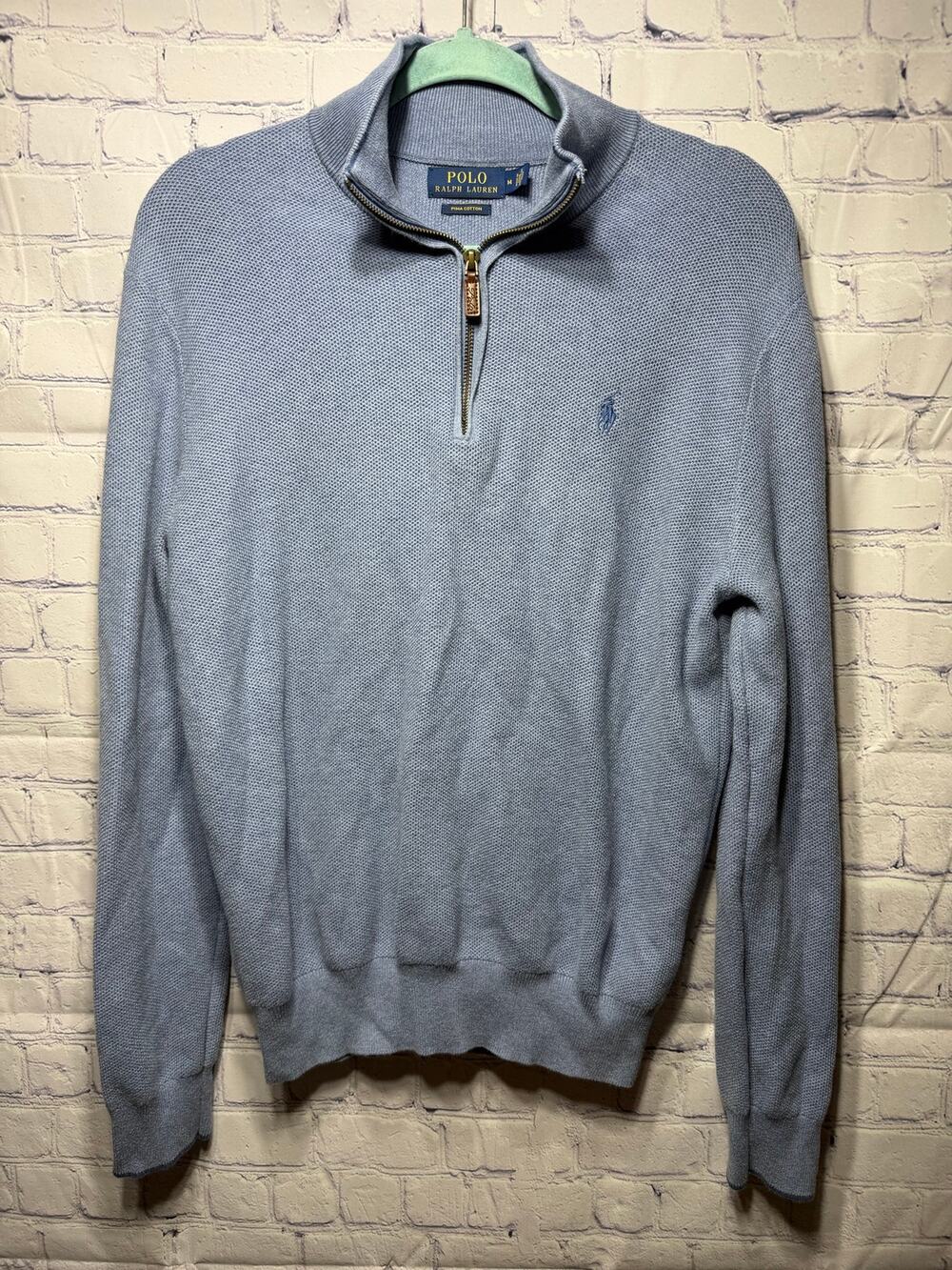 Polo Ralph Lauren Mens Pima Cotton 1/4 Zip Pullover Blue Sz M Preppy